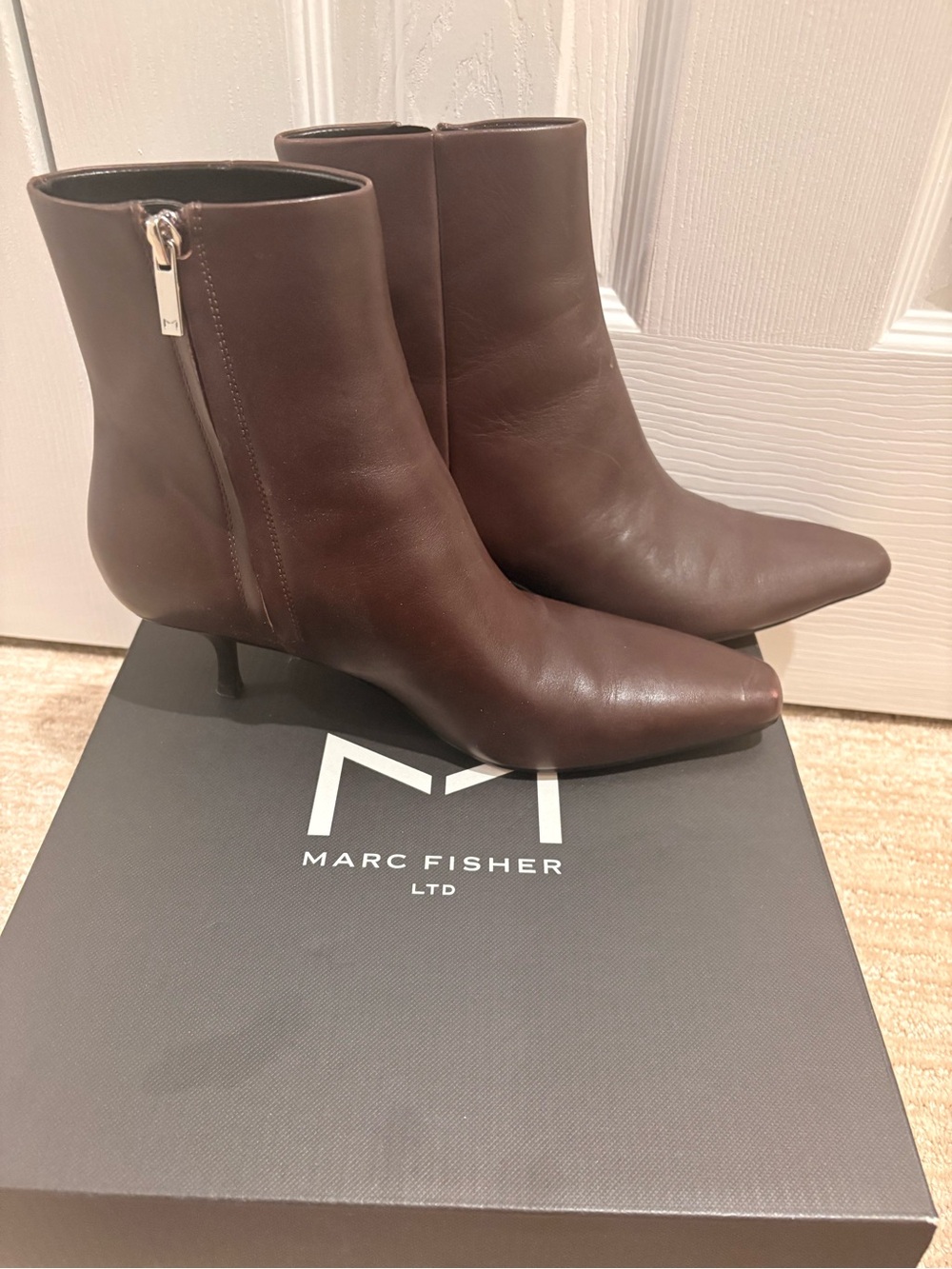 Marc Fisher Dark Brown Leather Pointed Ankle Booties